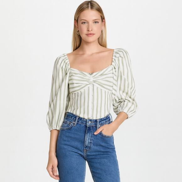PINKO Kapp Puff Sleeve Blouse 4 Green NWT - Picture 1 of 9